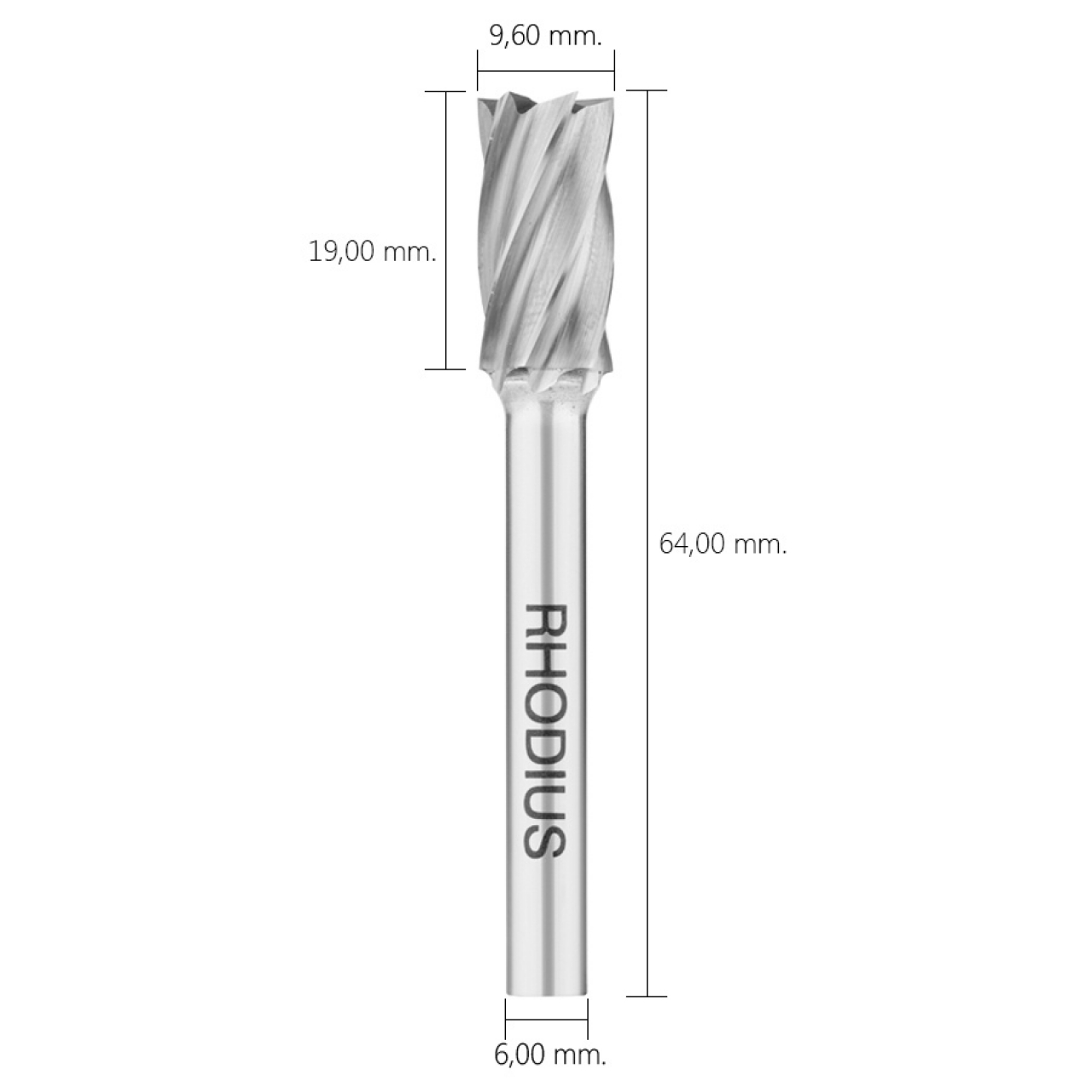 Fresa Para Aluminio De 9 6 X 19 0 X 6 0 X 64 Mm Hf B Abrasivos Aplicados A La Soldadura Rhodius F